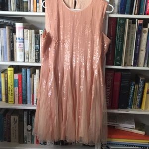 Apricot sequined and tulle short dress